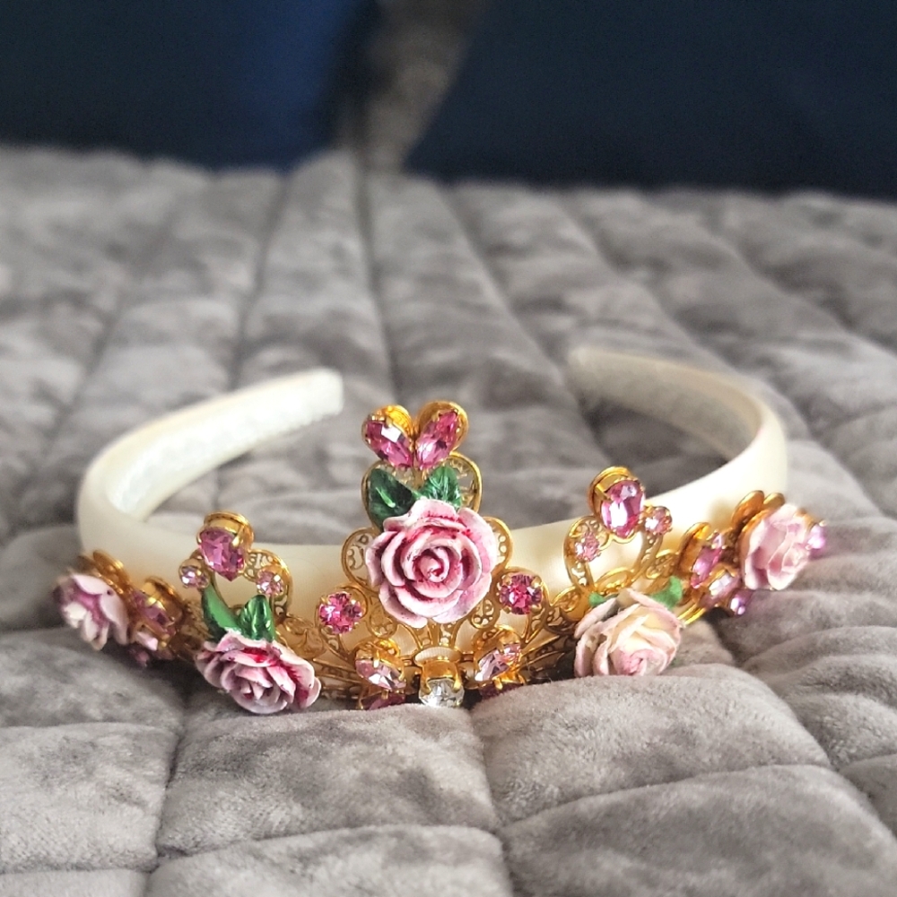 Dolce & Gabbana Girl Floral Gold and Pink Headband